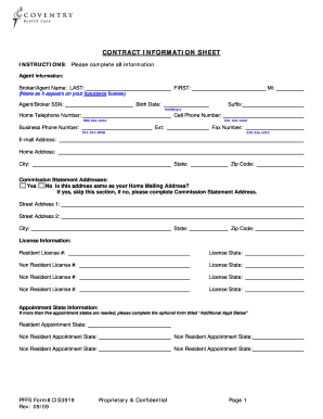PFFS Agent Contract Information Sheet