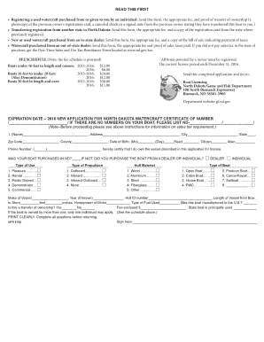 North Dakota Watercraft Registration Form