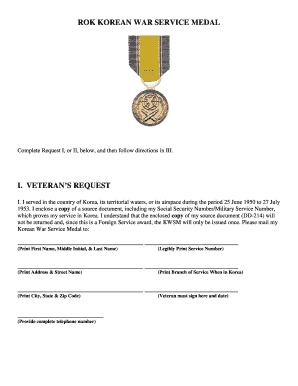 Korean War Service Medal Request Form