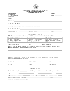 Cook County Credit/Refund Application
