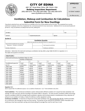 Ventilation Makeup and Combustion Air Calculations Form