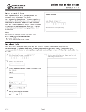 UK Inheritance Tax Debt Form IHT416