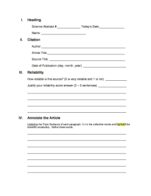 Science Article Review Form