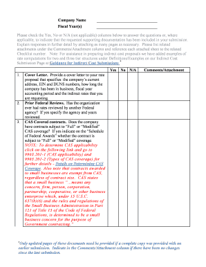 Indirect Cost Submission Checklist