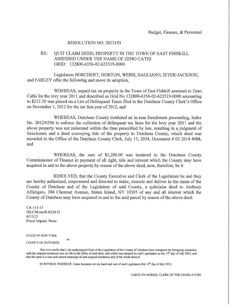 Fillable Online RE QUIT CLAIM DEED, PROPERTY IN THE TOWN OF EAST