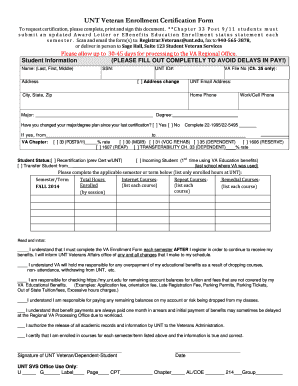 UNT Veteran Enrollment Certification Form