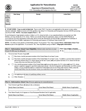 USCIS Form N-400 Application for Naturalization