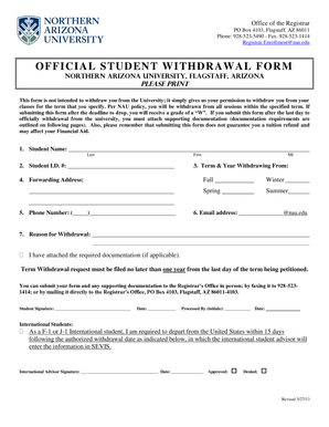 Northern Arizona University Student Withdrawal Form