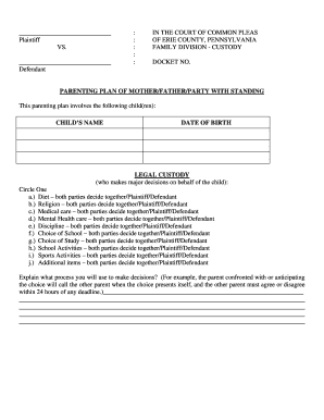 Parenting Plan for Child Custody
