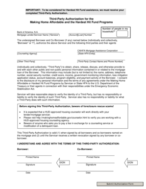 Third-Party Authorization for Hardest Hit Fund Programs