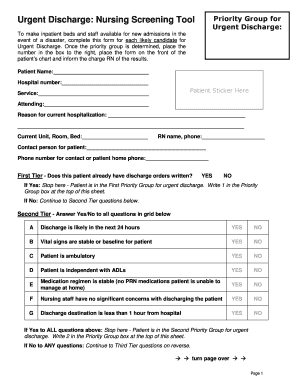 Urgent Discharge Nursing Screening Tool
