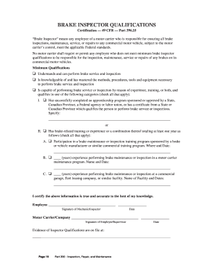 Brake Inspector Qualifications Form