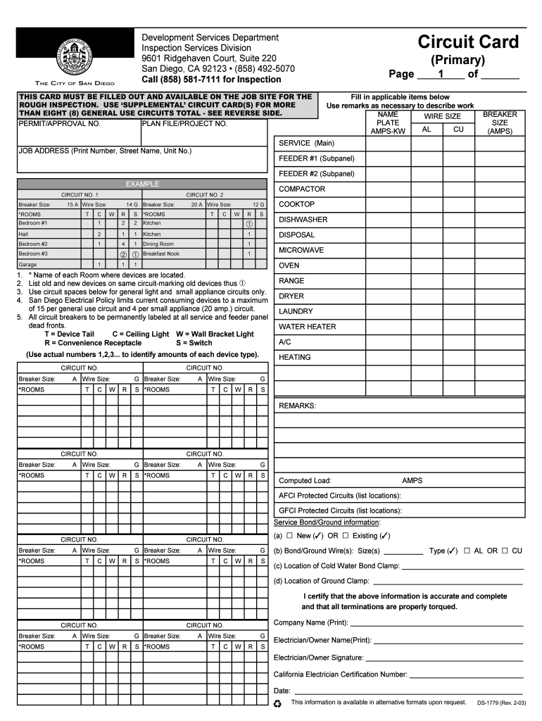 city of san diego circuit card Preview on Page 1