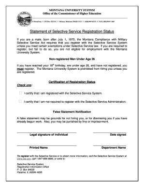 Montana Selective Service Registration Certification