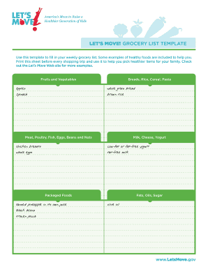 Let's Move! GRoceRy List tempLate