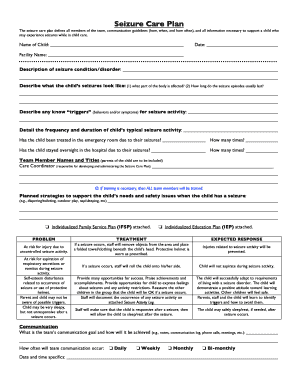 Seizure Care Plan for Child