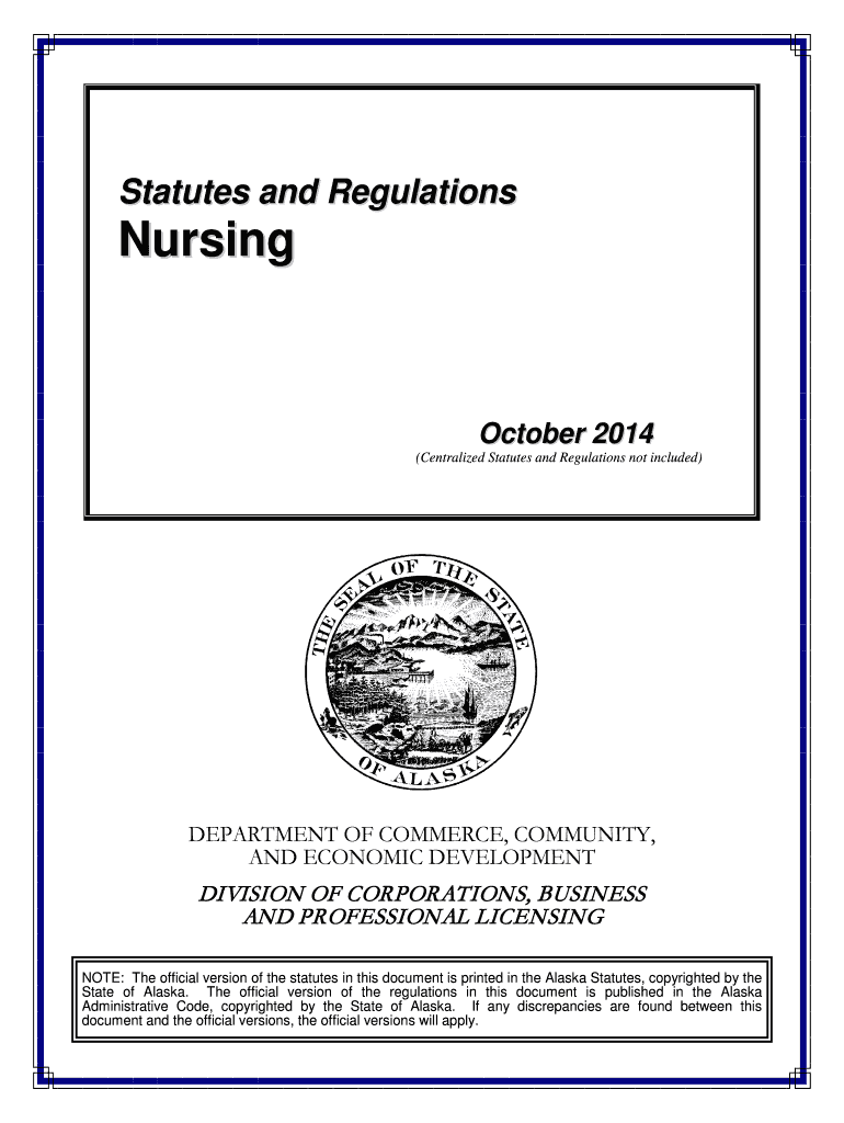 Fillable Online commerce alaska Board of Nursing Statutes and