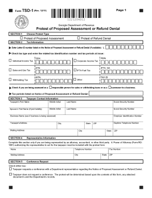 Protest of Proposed Assessment or Refund Denial