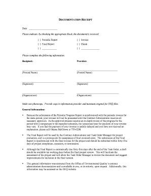 Documentation Receipt Form