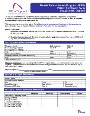 Abraxis Patient Access Program Enrollment Form