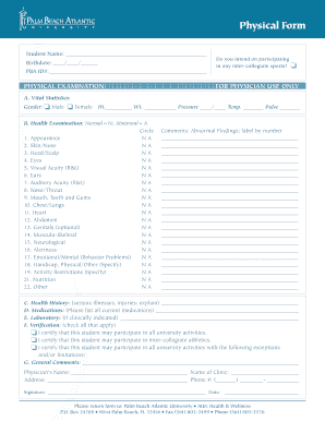 Student Physical Examination Form