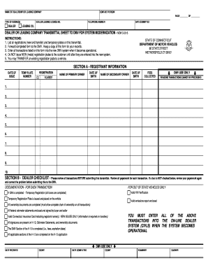 Connecticut DMV Dealer Transmittal Sheet