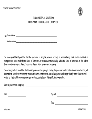Tennessee Sales Tax Exemption Certificate