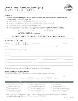 Toastmasters Competent Communicator Award Application