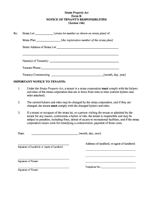 Strata Property Act Form K
