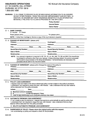 NC Mutual Life Insurance Policy Change Form