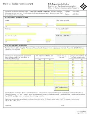 US Department of Labor Medical Reimbursement Form