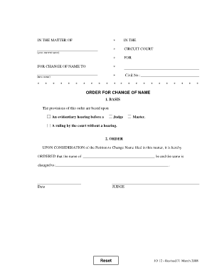 Order for Change of Name