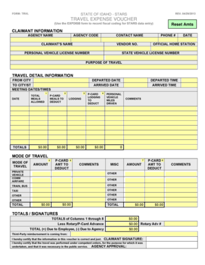 Idaho Travel Expense Voucher