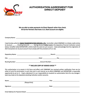 Authorization Agreement for Direct Deposit