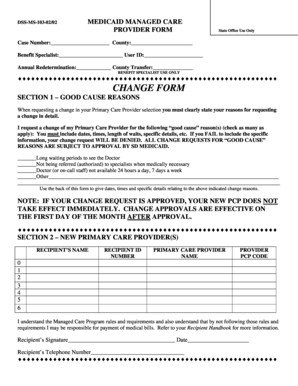 Medicaid Managed Care Provider Change Form