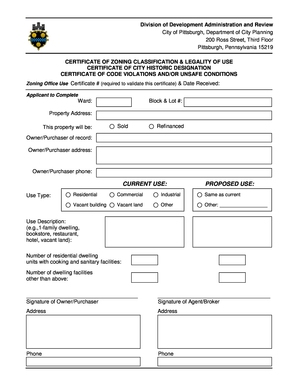 Certificate of Zoning Classification & Legality of Use