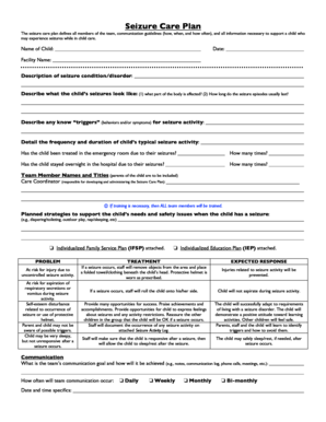Seizure Care Plan for Child in Childcare