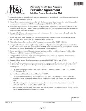Minnesota PCA Provider Agreement
