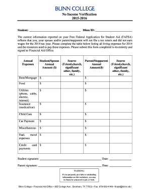 Blinn College No Income Verification Form