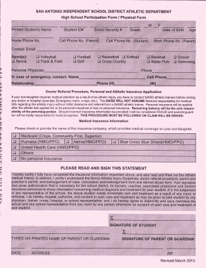 High School Athletic Participation Form