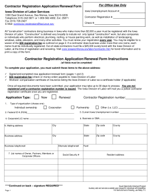 Iowa Contractor Registration Application