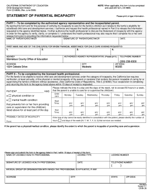California Statement of Parental Incapacity