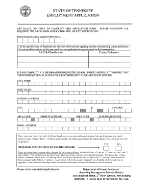 Tennessee State Employment Application