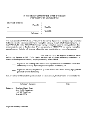 Oregon Traffic Court Waiver and Affidavit