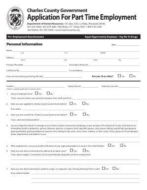 Charles County Part Time Employment Application