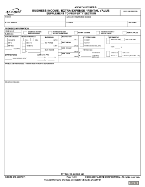 ACORD 810 Business Income and Extra Expense Form