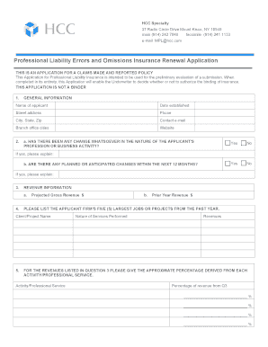 Professional Liability Insurance Renewal Application