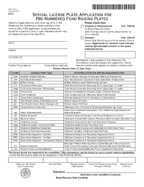Oklahoma Special License Plate Application