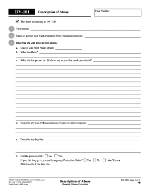 California Domestic Violence Abuse Description Form DV-101