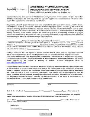 NYS MWBE Certification Personal Net Worth Affidavit